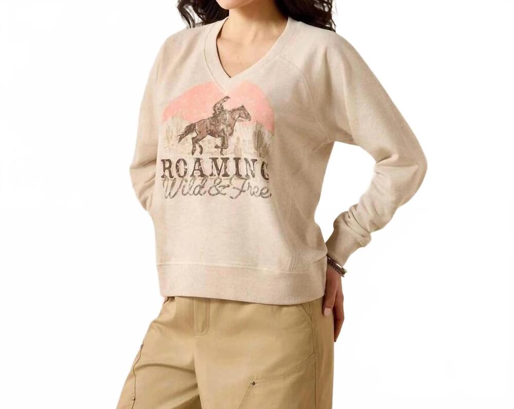 NEW ARIAT wild and free v-neck sweatshirt in khaki heather